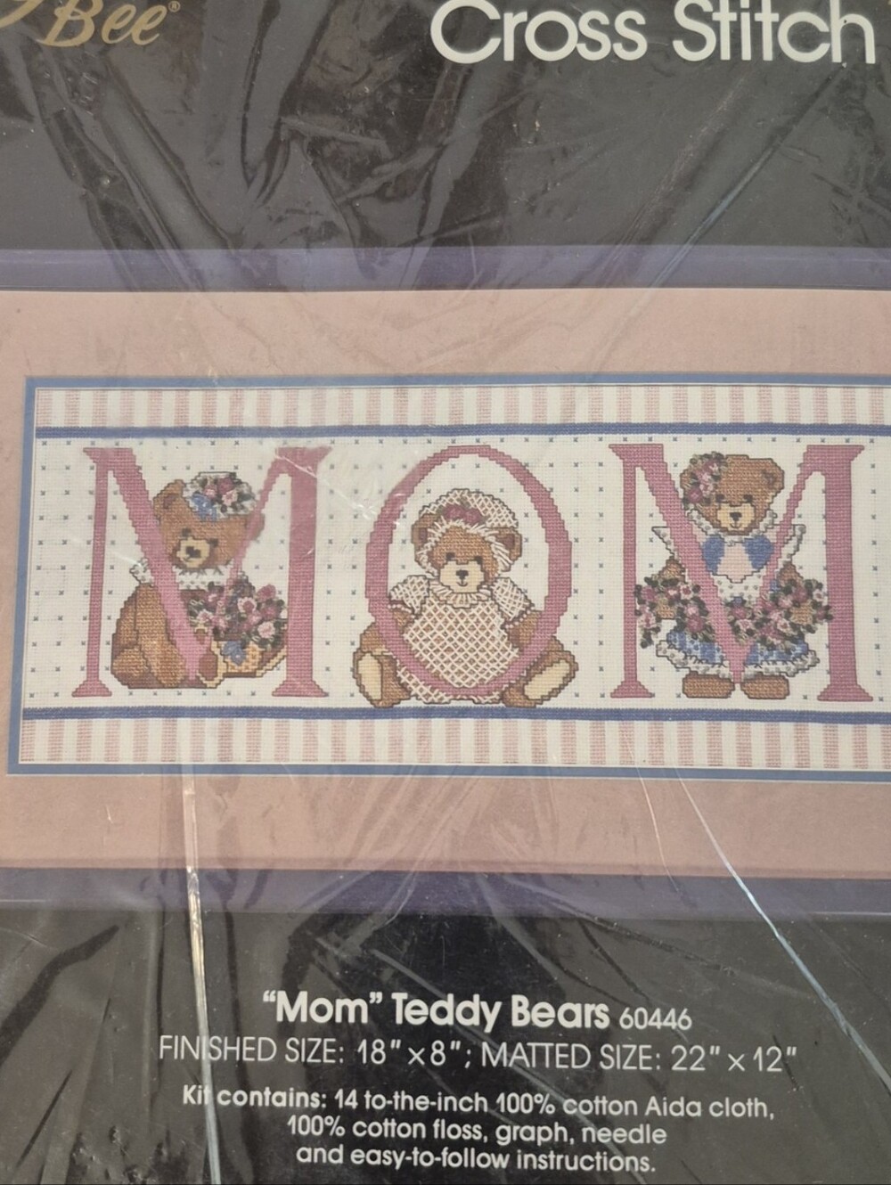 Golden Bee " Mom Teddy Bears" Counted Cross Stitch Kit